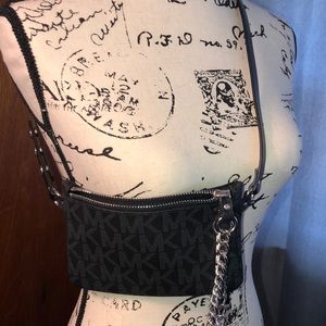 Michael Kors black leather fanny pack with chain